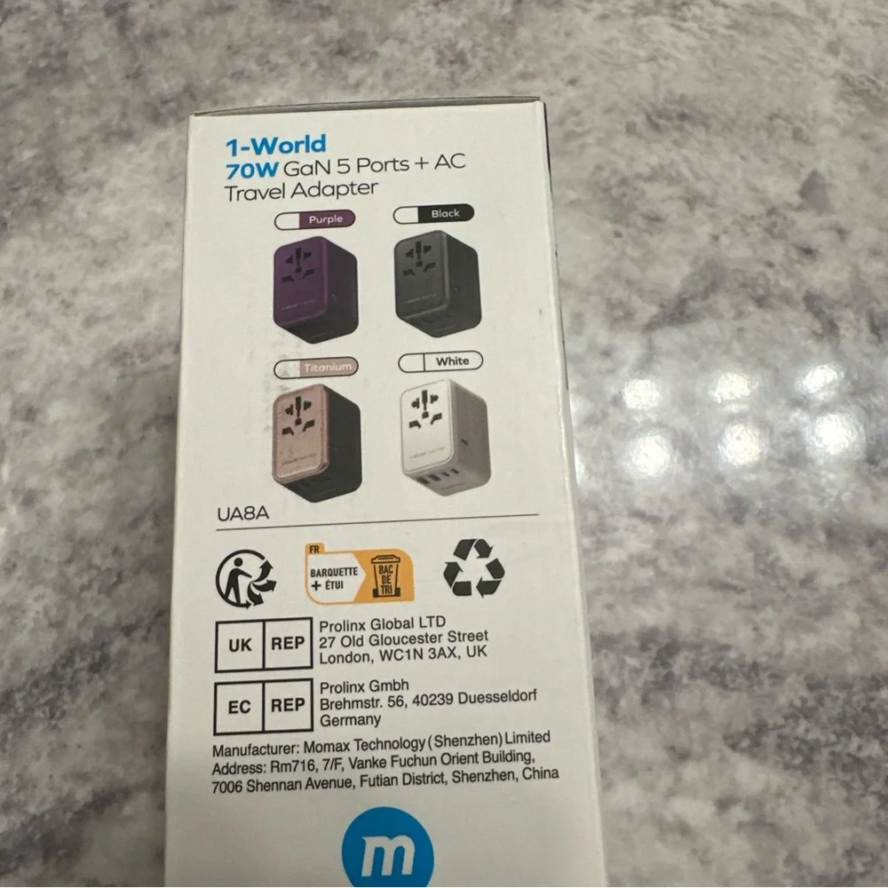Momax 1-World 70W GaN Universal Travel UK EU AU US Multi Plug Adapter ~ black